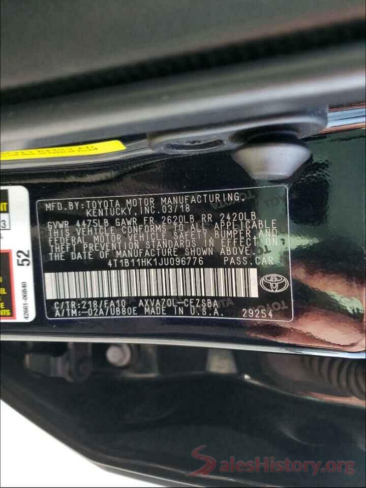 4T1B11HK1JU096776 2018 TOYOTA CAMRY