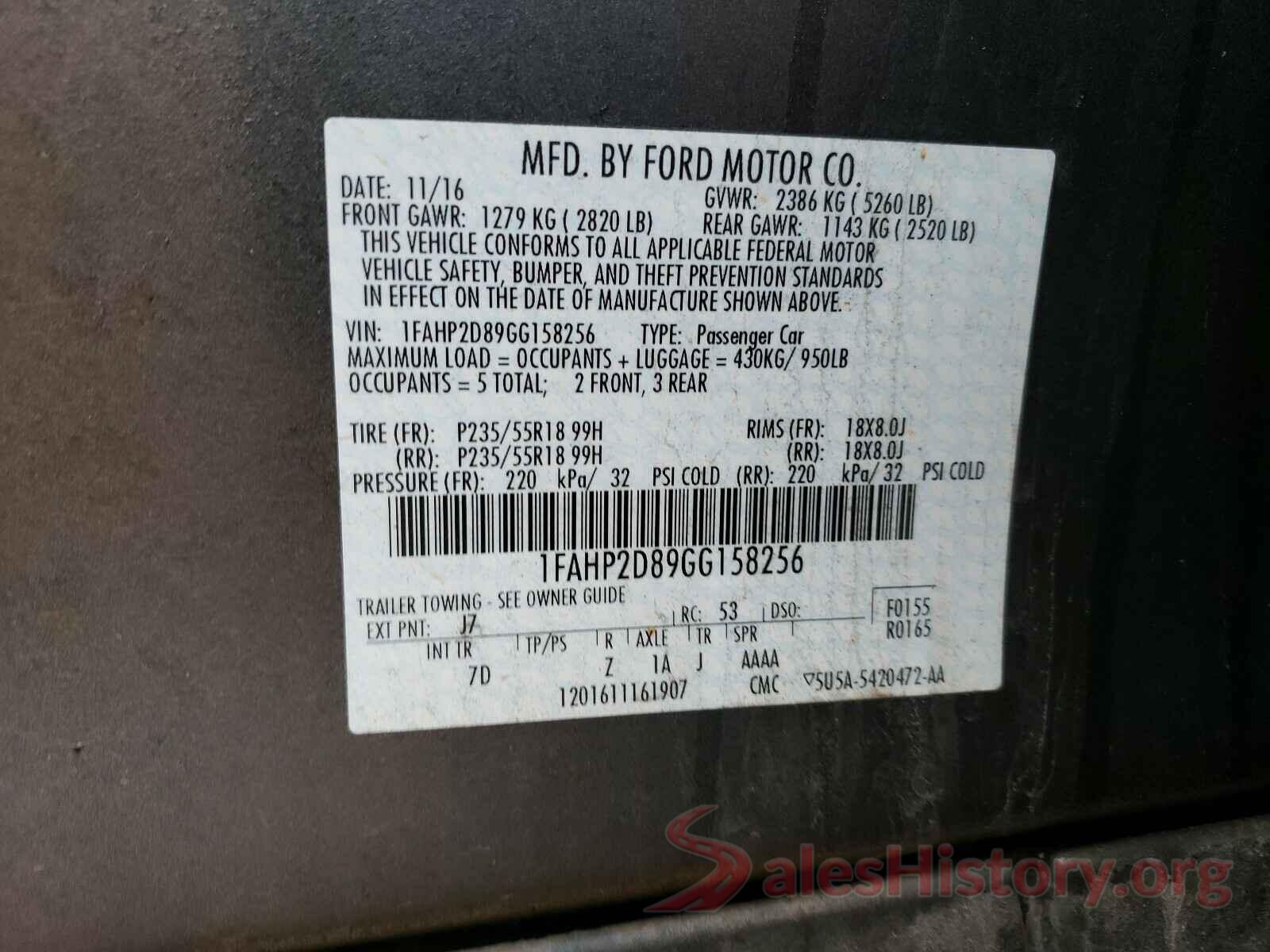 1FAHP2D89GG158256 2016 FORD TAURUS