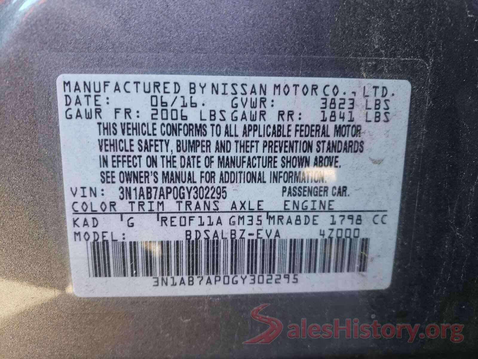 3N1AB7AP0GY302295 2016 NISSAN SENTRA