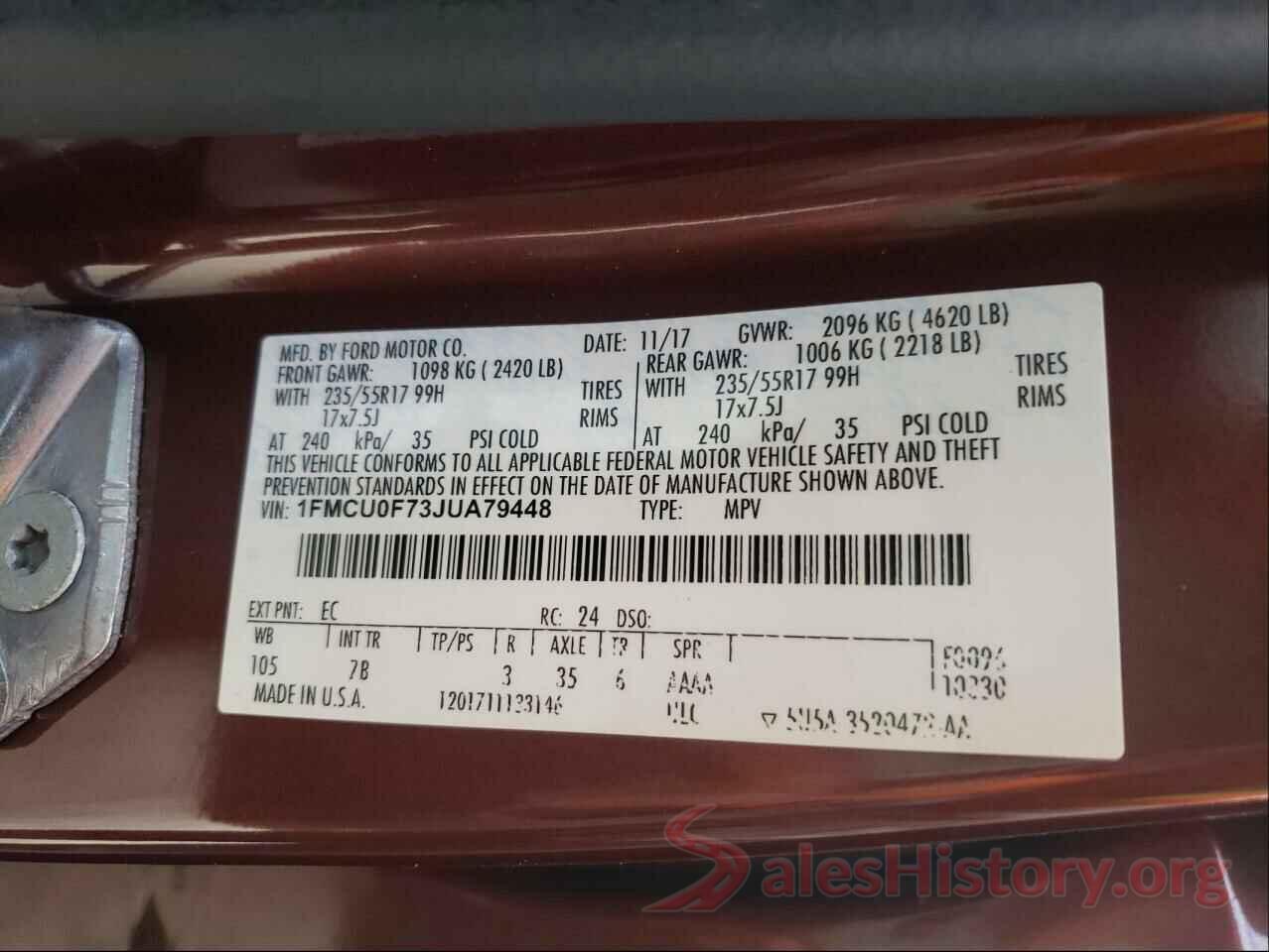 1FMCU0F73JUA79448 2018 FORD ESCAPE