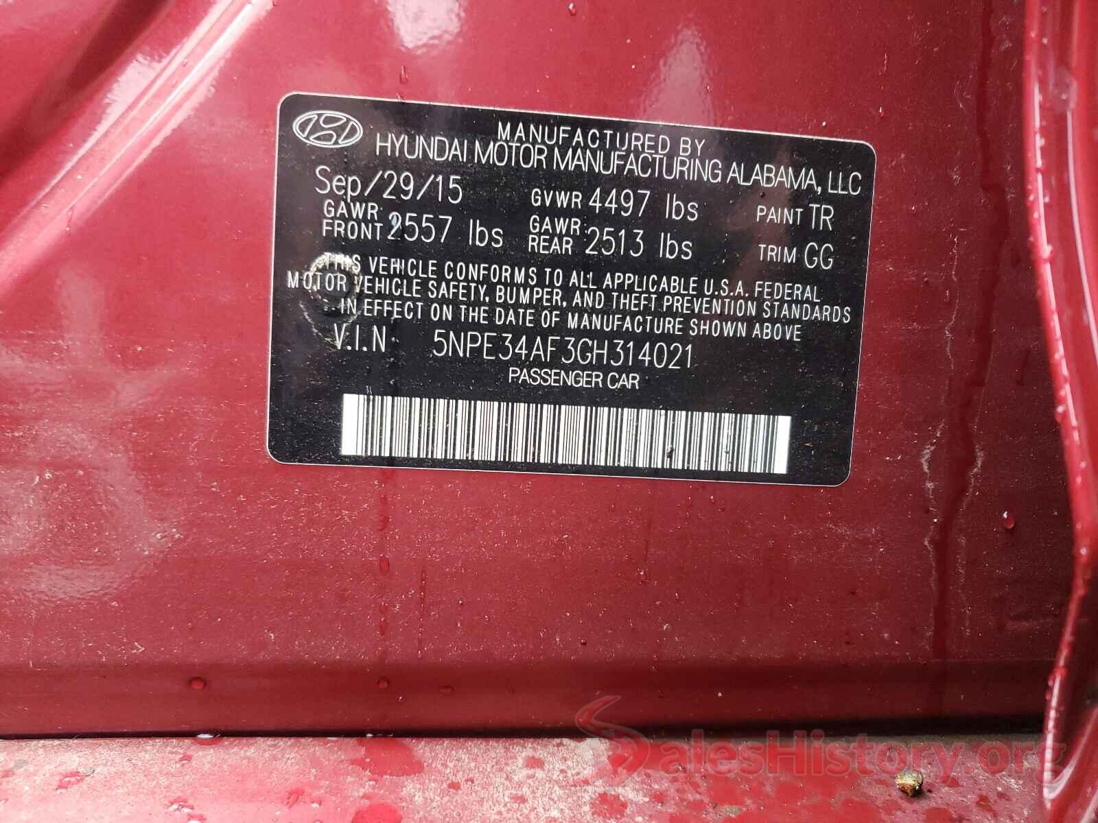 5NPE34AF3GH314021 2016 HYUNDAI SONATA