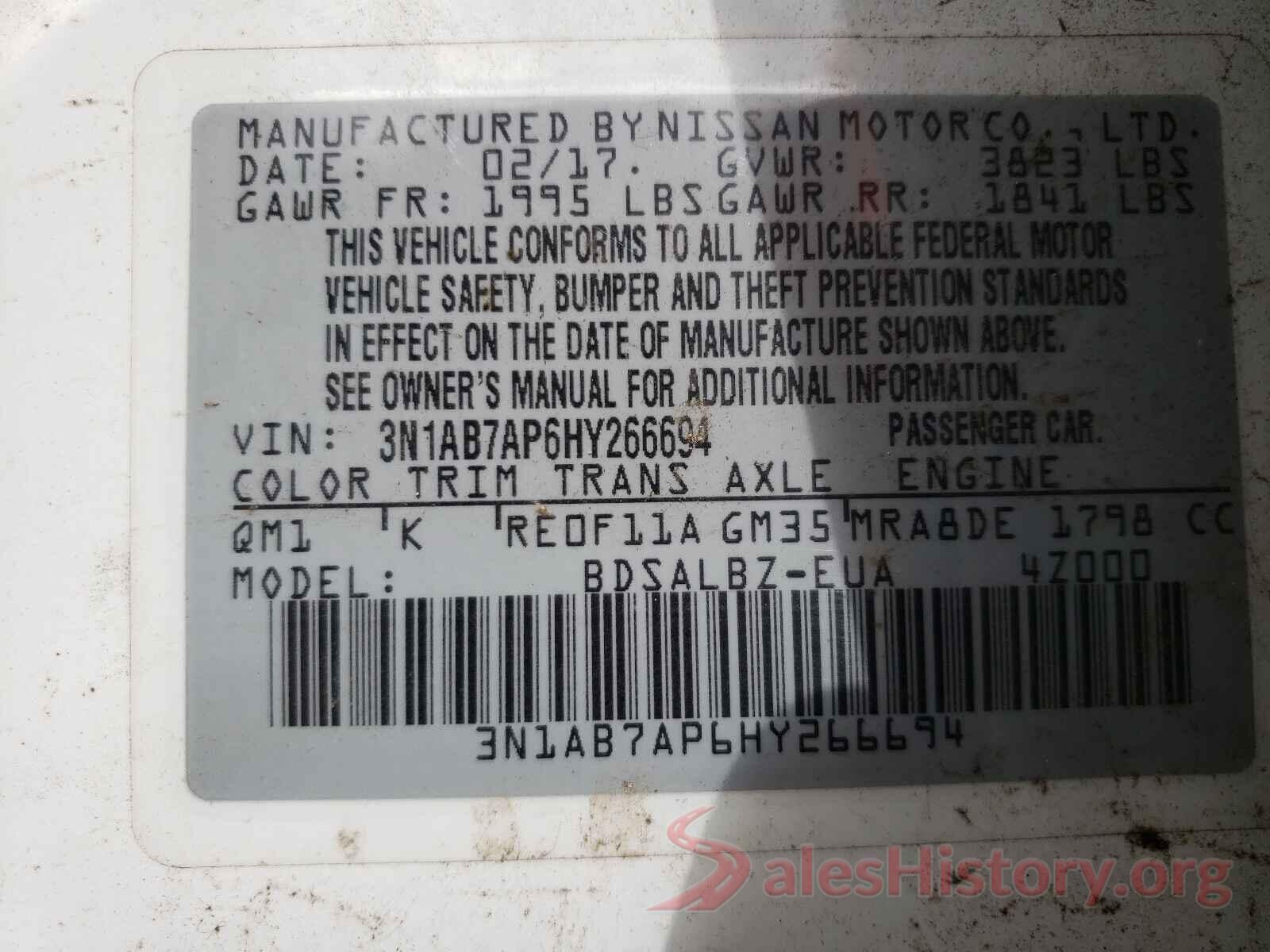 3N1AB7AP6HY266694 2017 NISSAN SENTRA