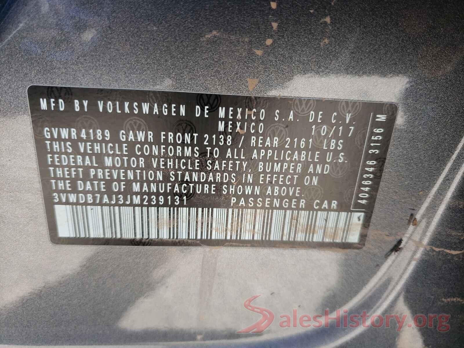 3VWDB7AJ3JM239131 2018 VOLKSWAGEN JETTA