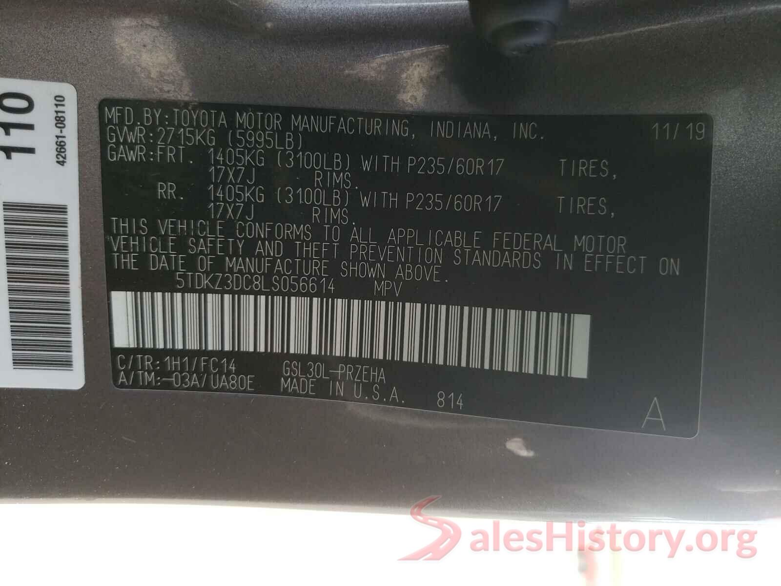 5TDKZ3DC8LS056614 2020 TOYOTA SIENNA