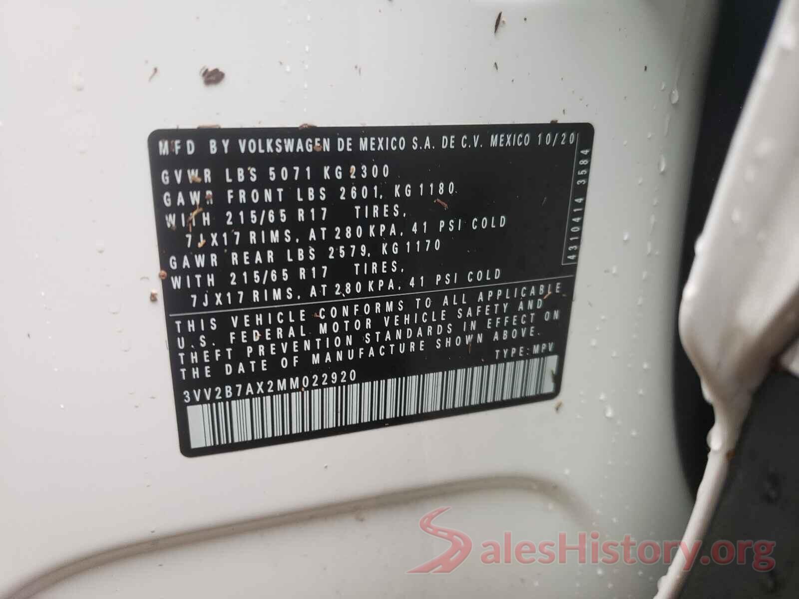 3VV2B7AX2MM022920 2021 VOLKSWAGEN TIGUAN