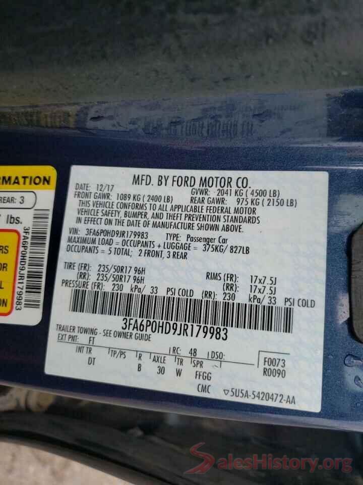 3FA6P0HD9JR179983 2018 FORD FUSION