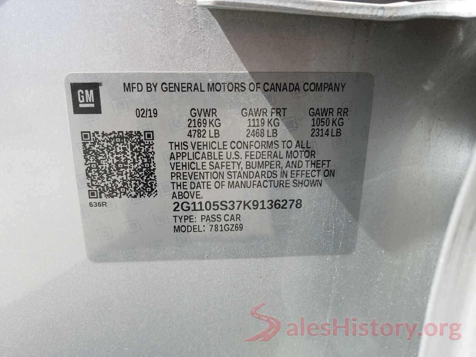 2G1105S37K9136278 2019 CHEVROLET IMPALA