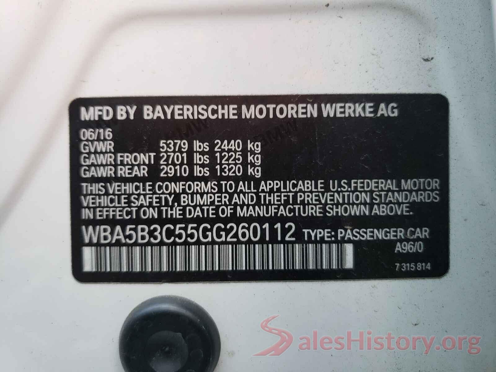 WBA5B3C55GG260112 2016 BMW 5 SERIES