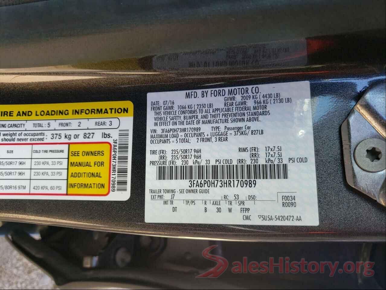 3FA6P0H73HR170989 2017 FORD FUSION