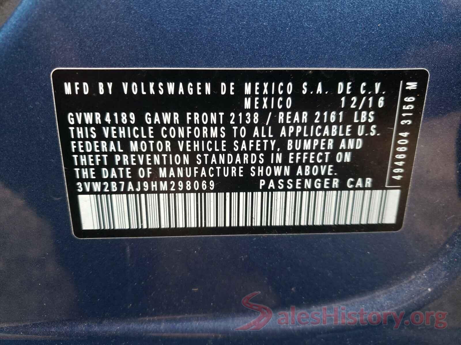 3VW2B7AJ9HM298069 2017 VOLKSWAGEN JETTA