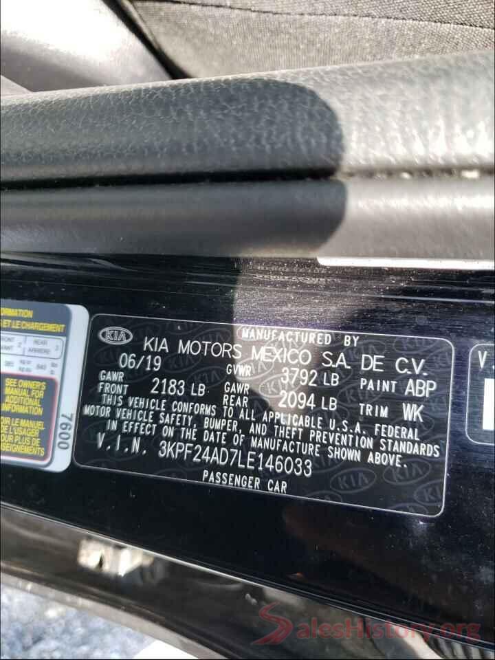 3KPF24AD7LE146033 2020 KIA FORTE