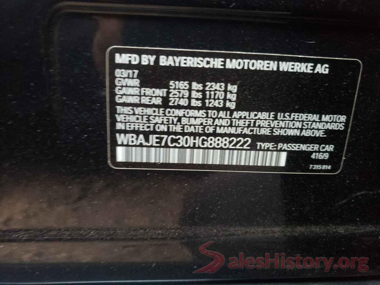 WBAJE7C30HG888222 2017 BMW 5 SERIES