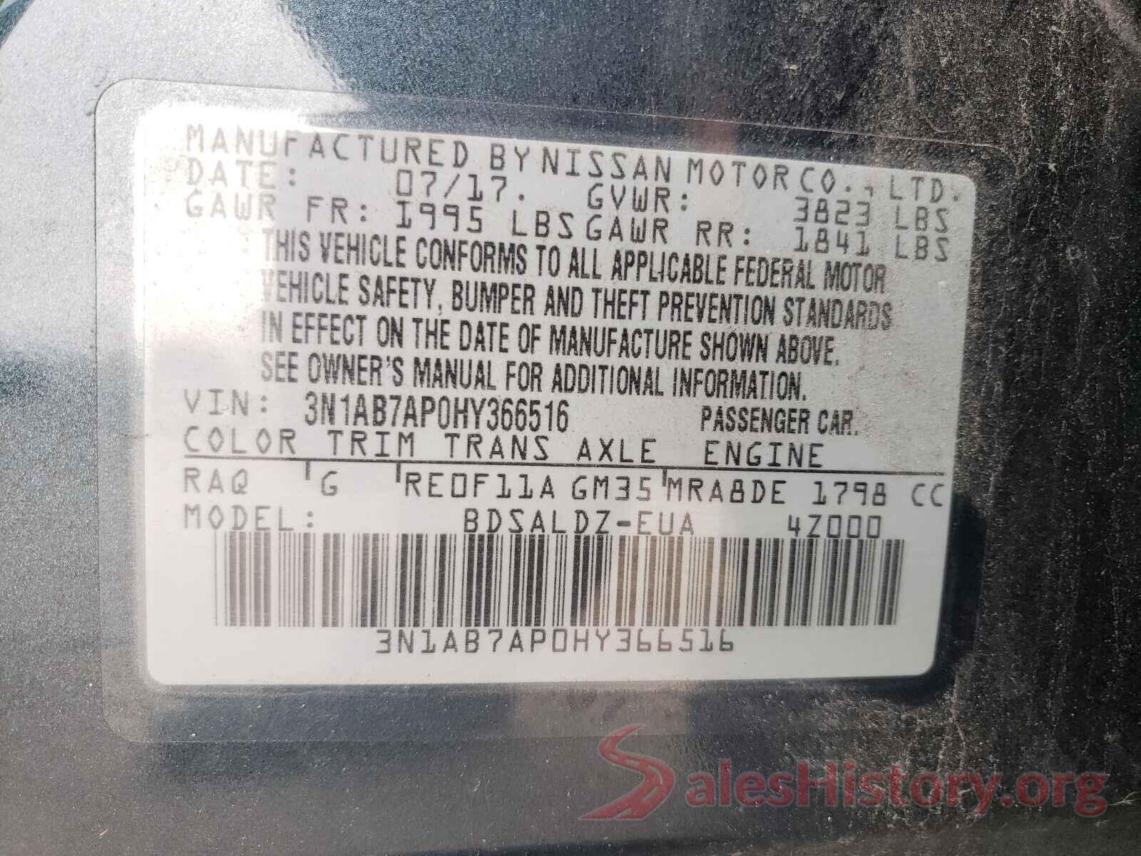 3N1AB7AP0HY366516 2017 NISSAN SENTRA