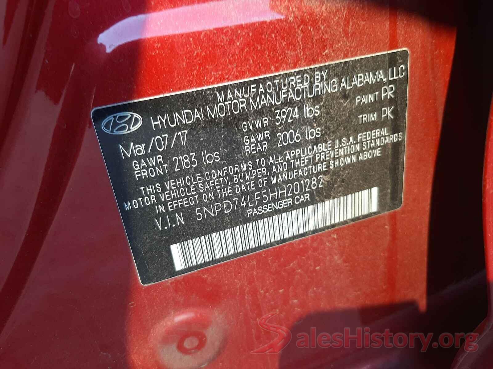 5NPD74LF5HH201282 2017 HYUNDAI ELANTRA