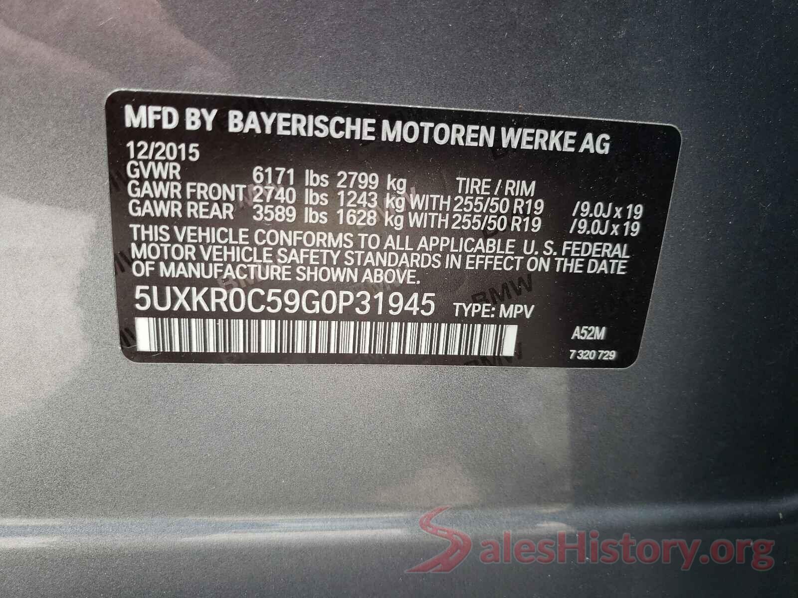 5UXKR0C59G0P31945 2016 BMW X5