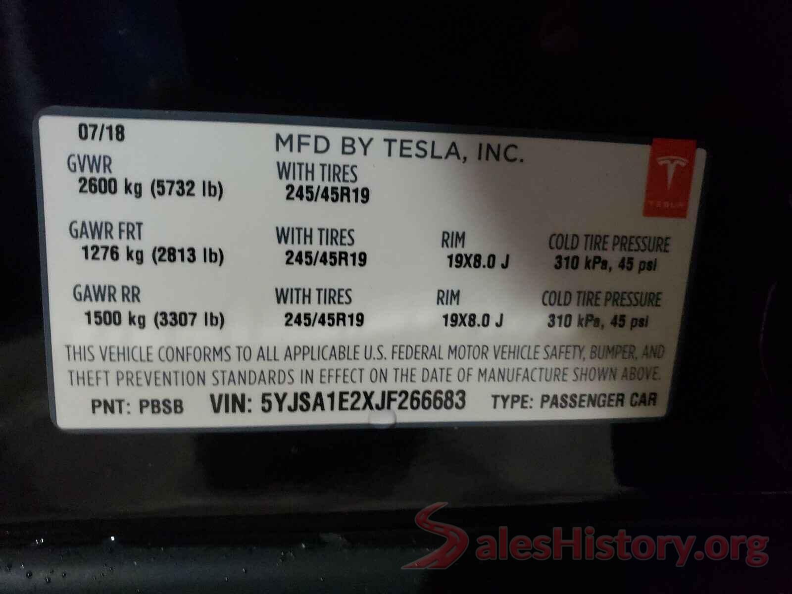 5YJSA1E2XJF266683 2018 TESLA MODEL S