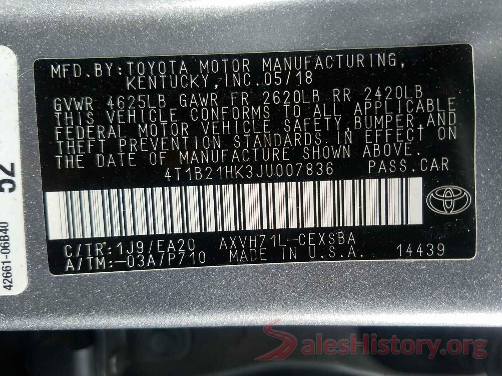 4T1B21HK3JU007836 2018 TOYOTA CAMRY