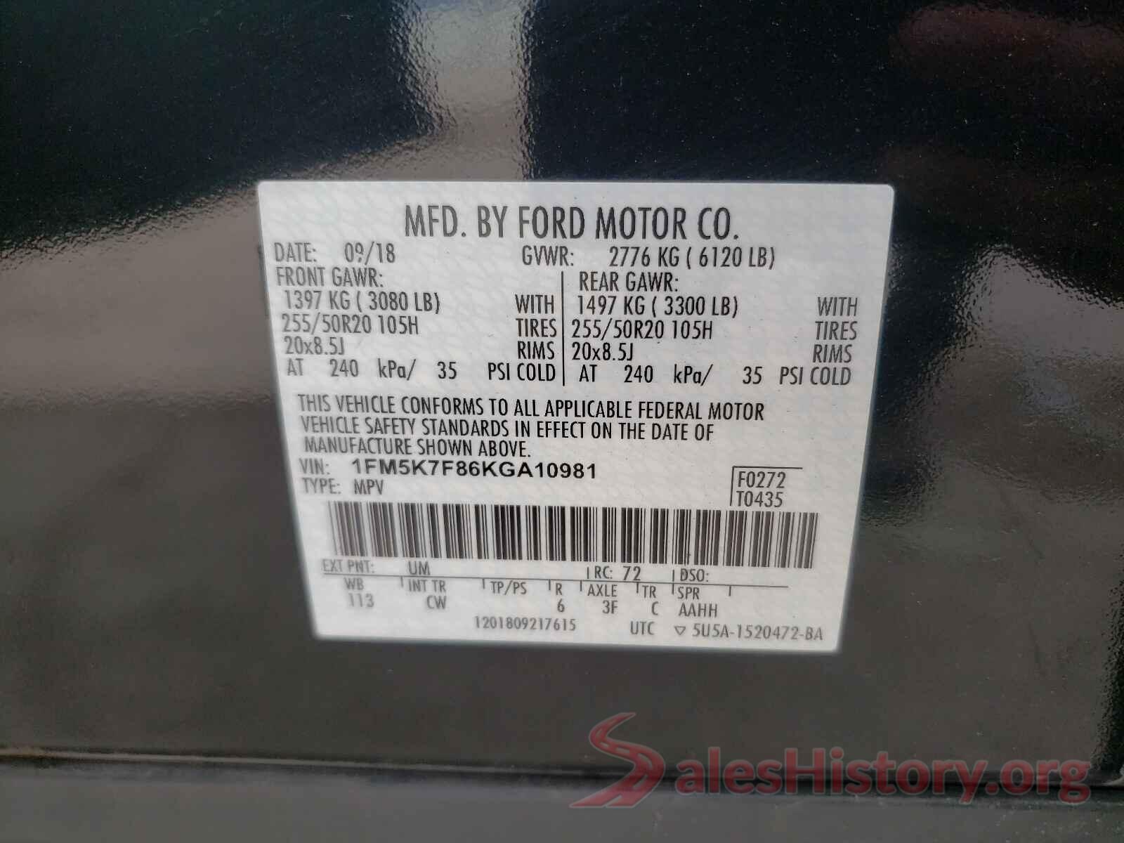 1FM5K7F86KGA10981 2019 FORD EXPLORER