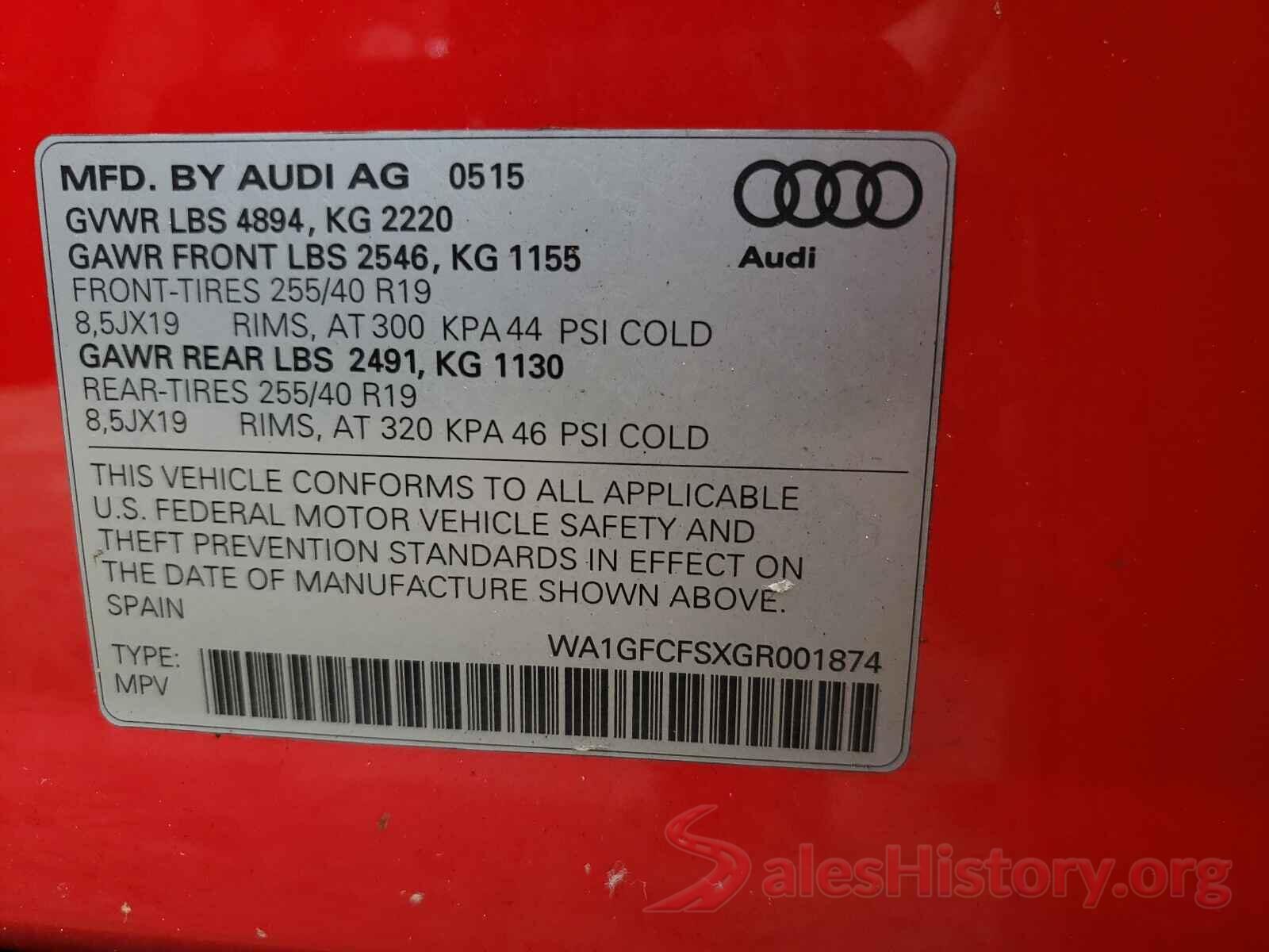 WA1GFCFSXGR001874 2016 AUDI Q3