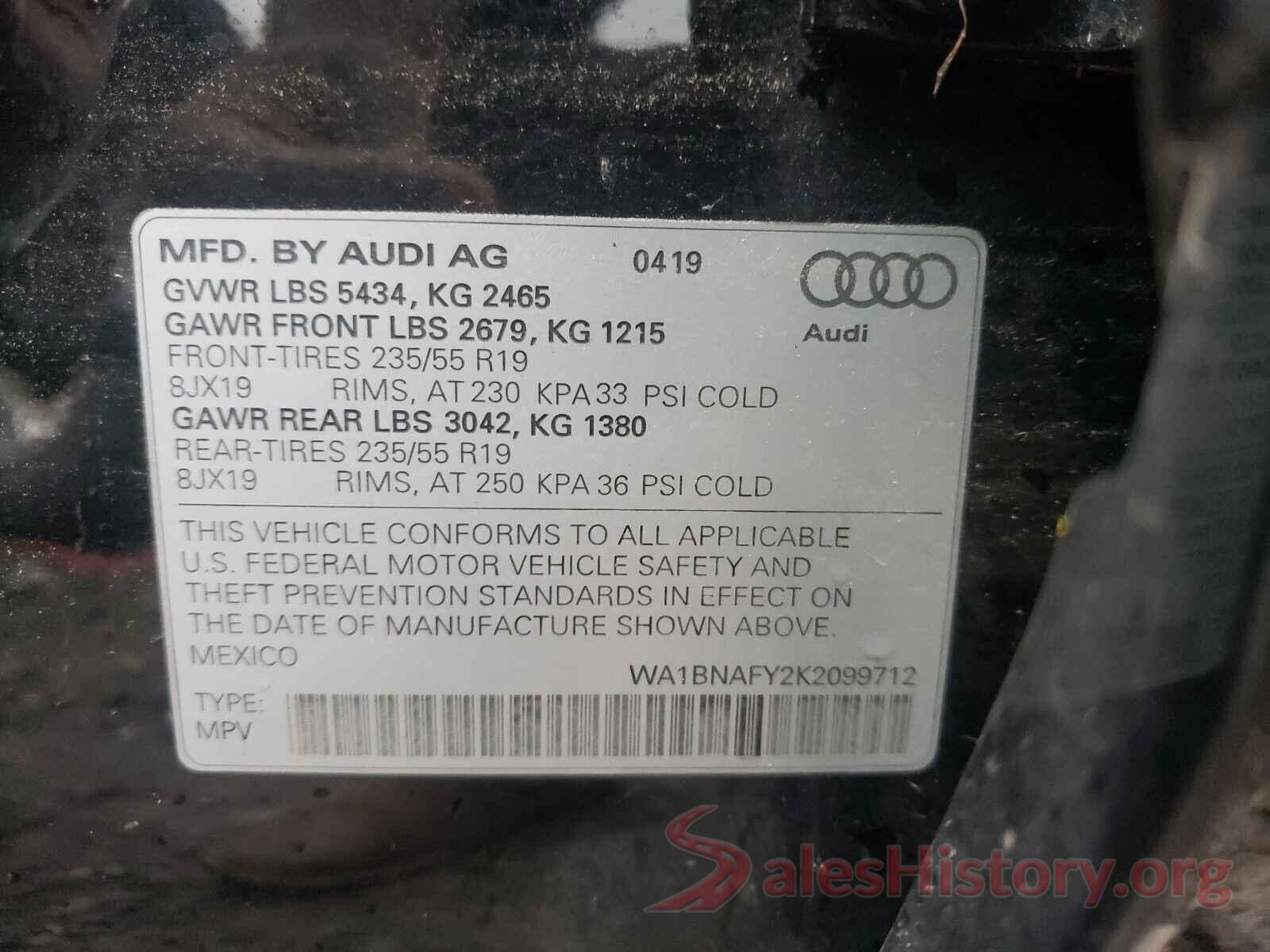 WA1BNAFY2K2099712 2019 AUDI Q5