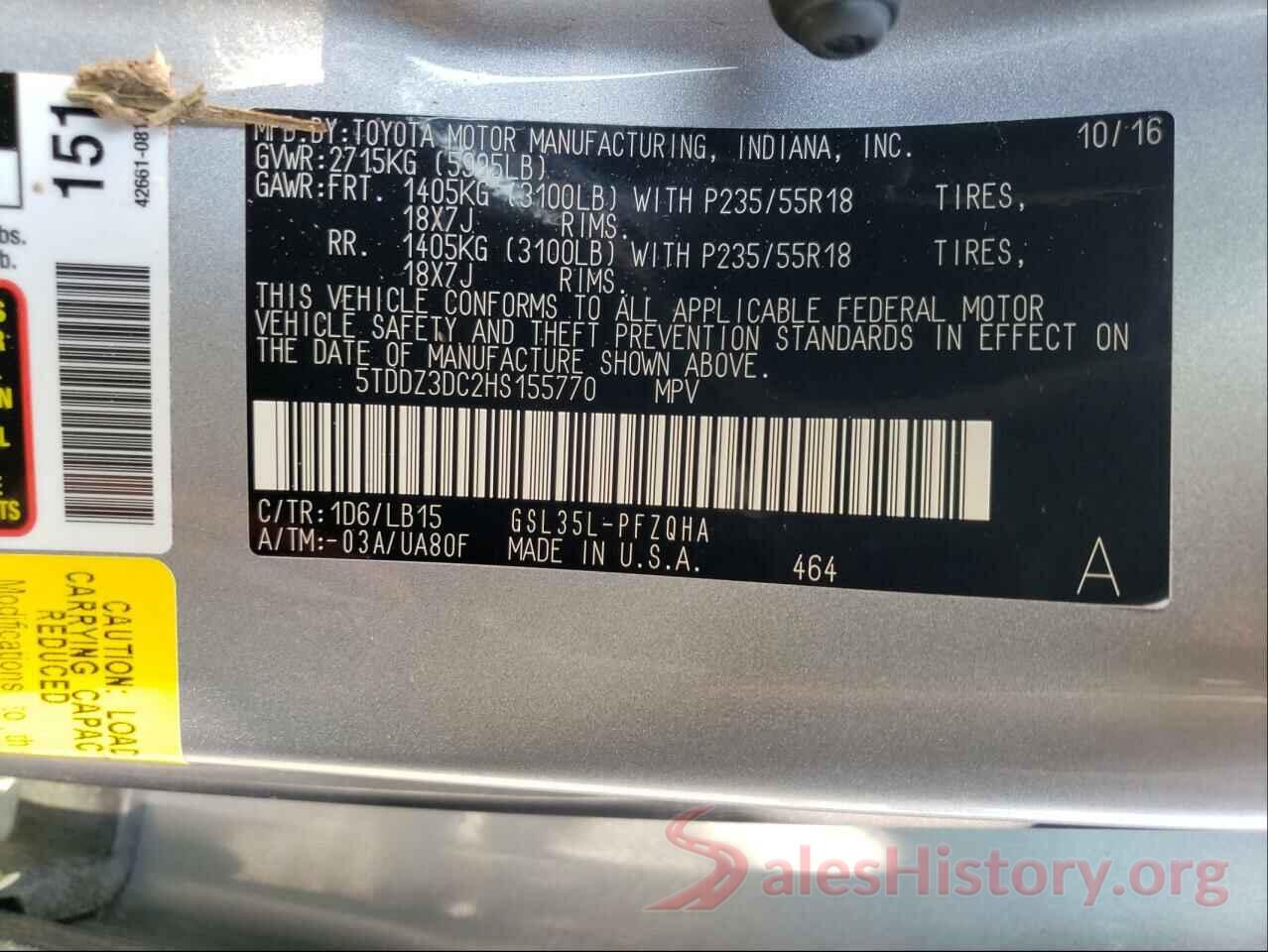 5TDDZ3DC2HS155770 2017 TOYOTA SIENNA