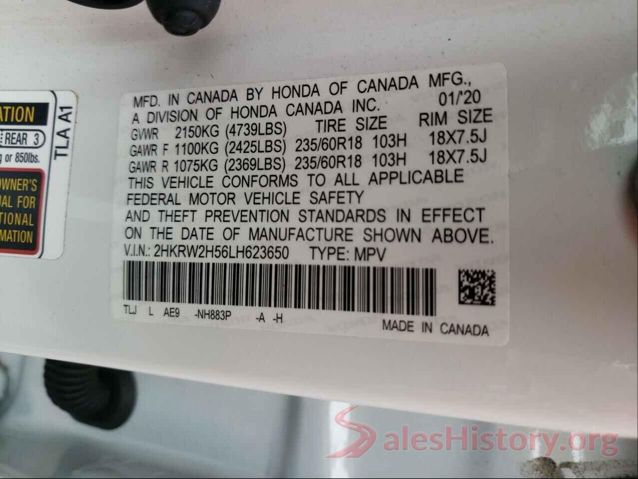 2HKRW2H56LH623650 2020 HONDA CRV