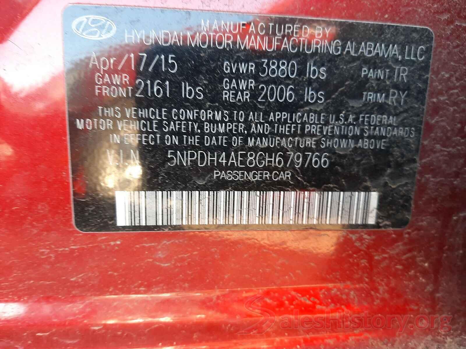 5NPDH4AE8GH679766 2016 HYUNDAI ELANTRA