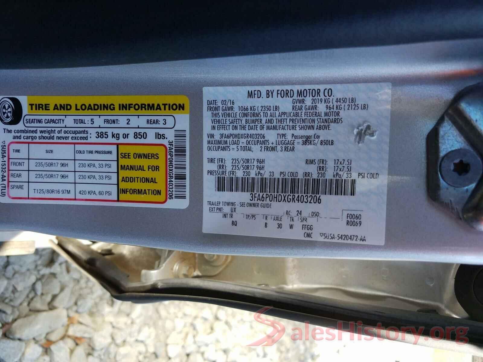 3FA6P0HDXGR403206 2016 FORD FUSION