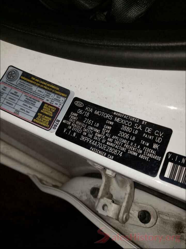 3KPFK4A70JE280874 2018 KIA FORTE