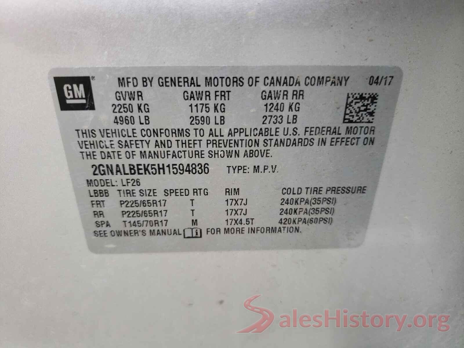 2GNALBEK5H1594836 2017 CHEVROLET EQUINOX