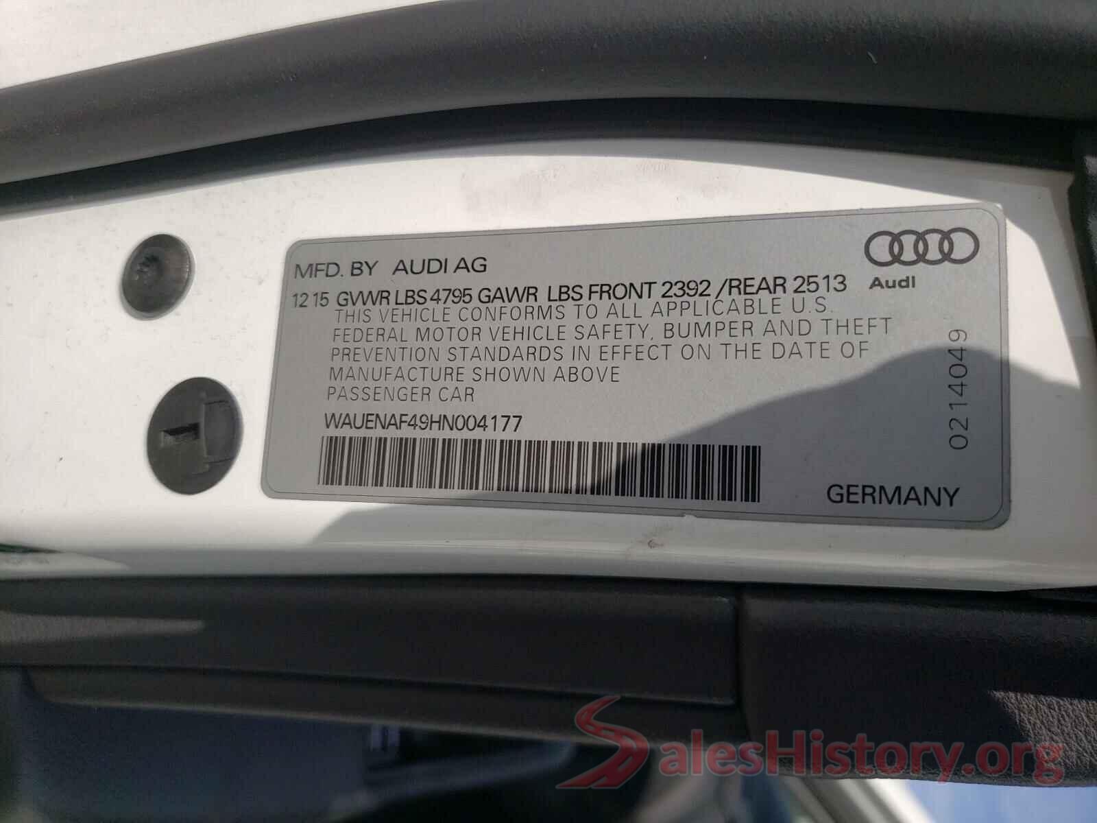 WAUENAF49HN004177 2017 AUDI A4