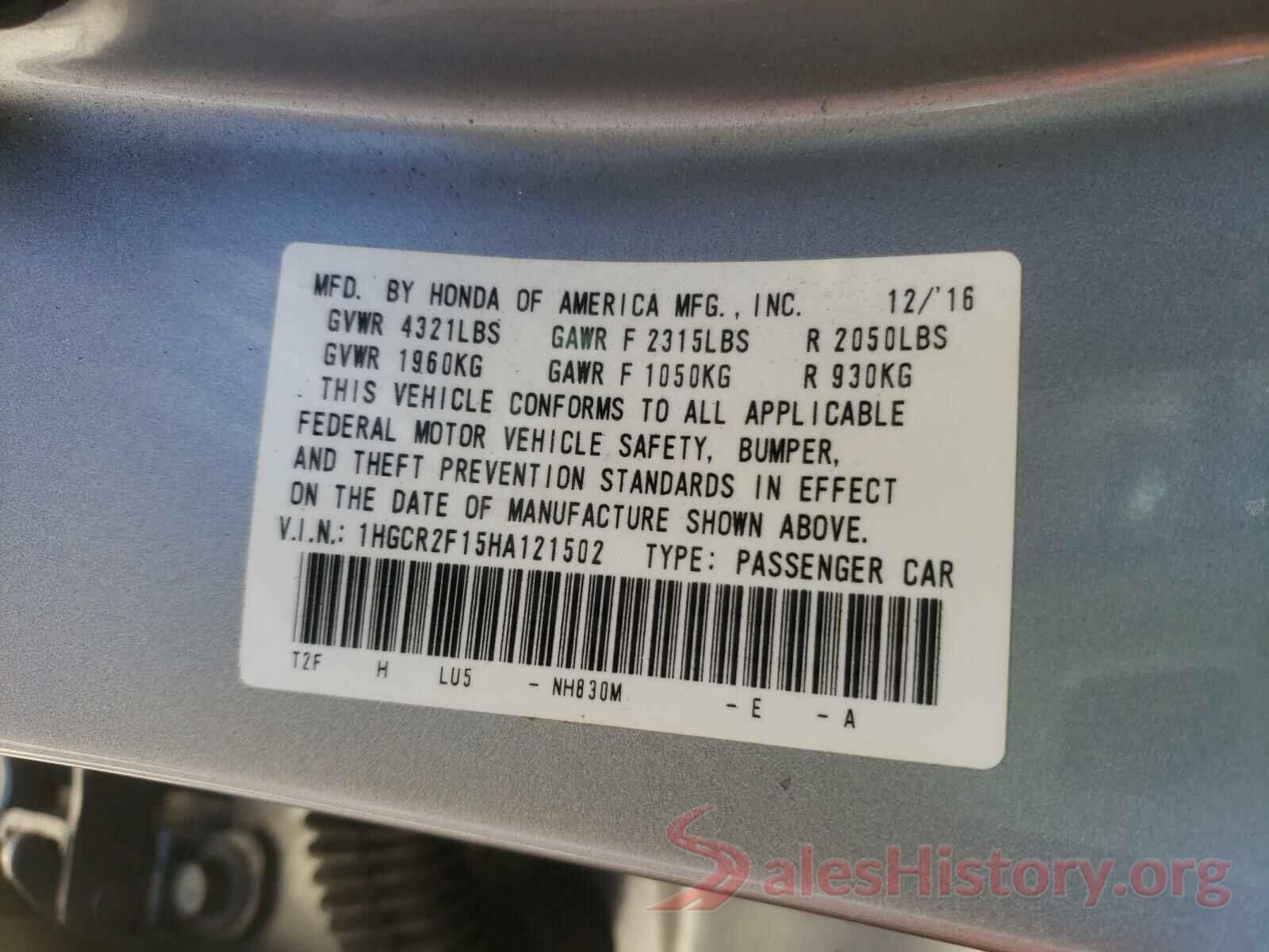 1HGCR2F15HA121502 2017 HONDA ACCORD