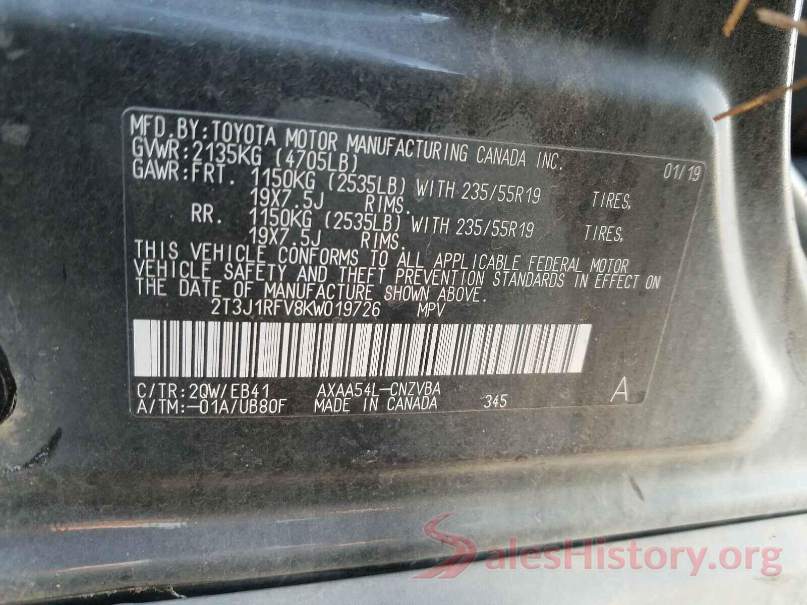 2T3J1RFV8KW019726 2019 TOYOTA RAV4