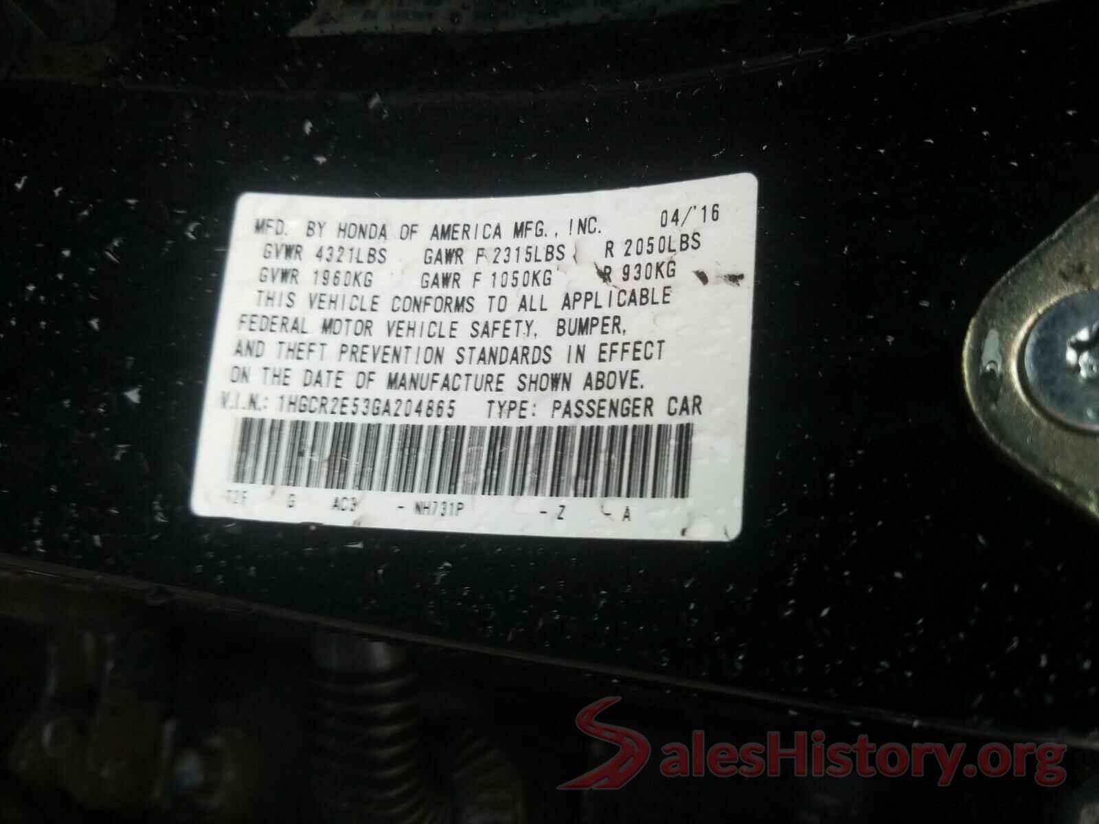 1HGCR2E53GA204865 2016 HONDA ACCORD