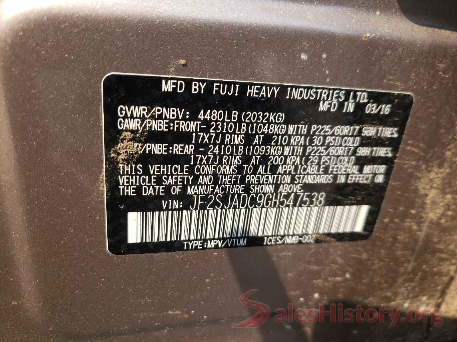 JF2SJADC9GH547538 2016 SUBARU FORESTER