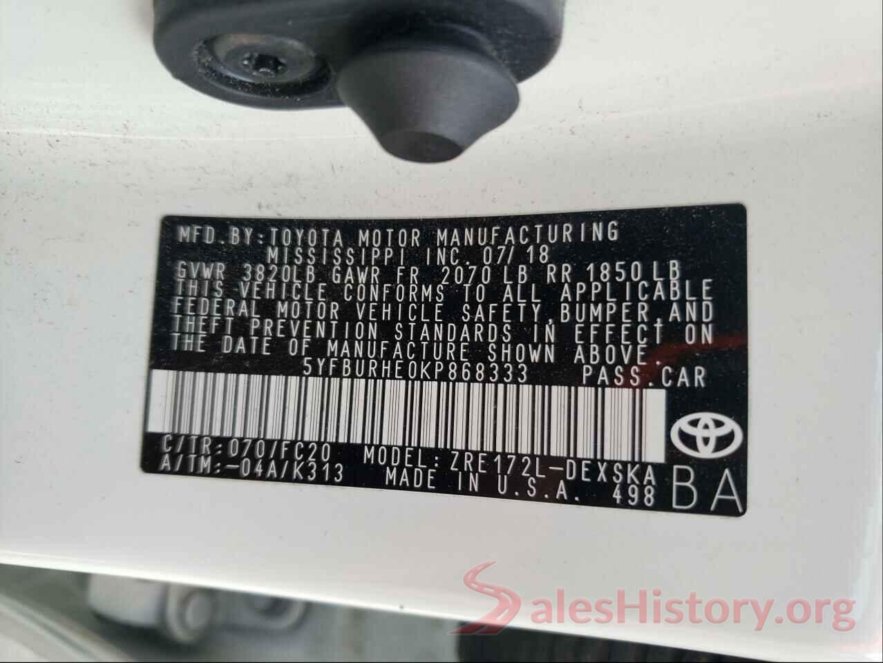 5YFBURHE0KP868333 2019 TOYOTA COROLLA