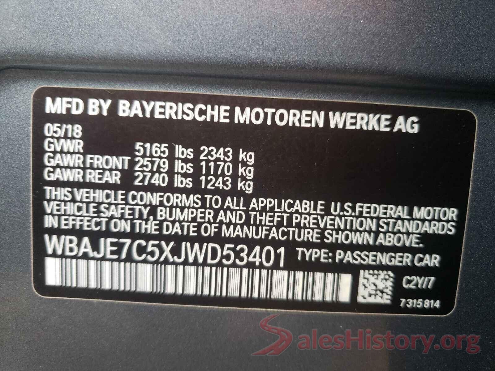 WBAJE7C5XJWD53401 2018 BMW 5 SERIES