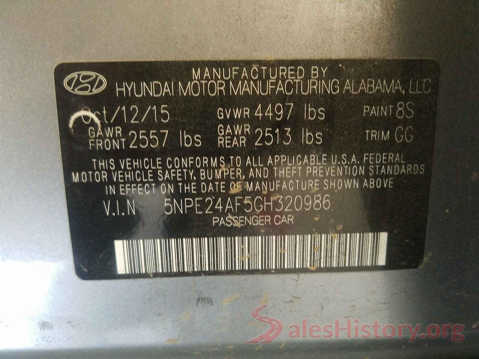 5NPE24AF5GH320986 2016 HYUNDAI SONATA