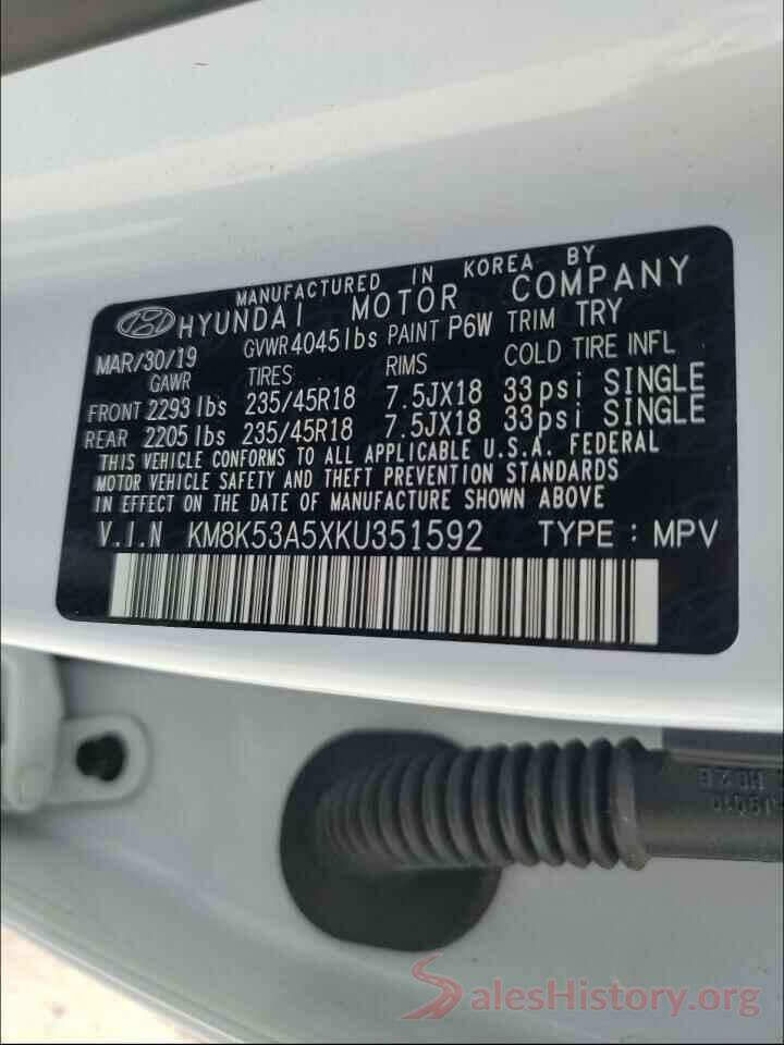 KM8K53A5XKU351592 2019 HYUNDAI KONA