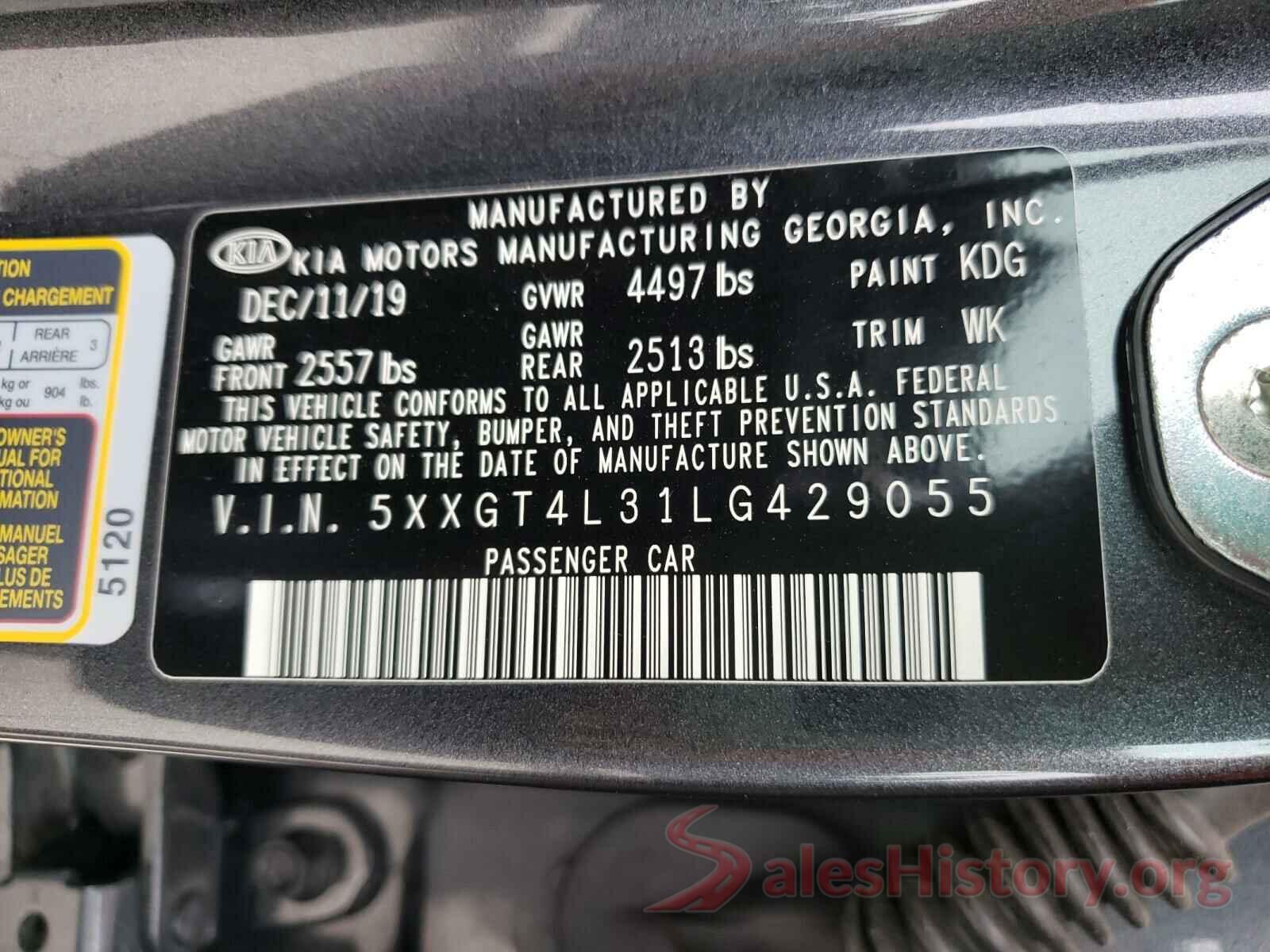 5XXGT4L31LG429055 2020 KIA OPTIMA