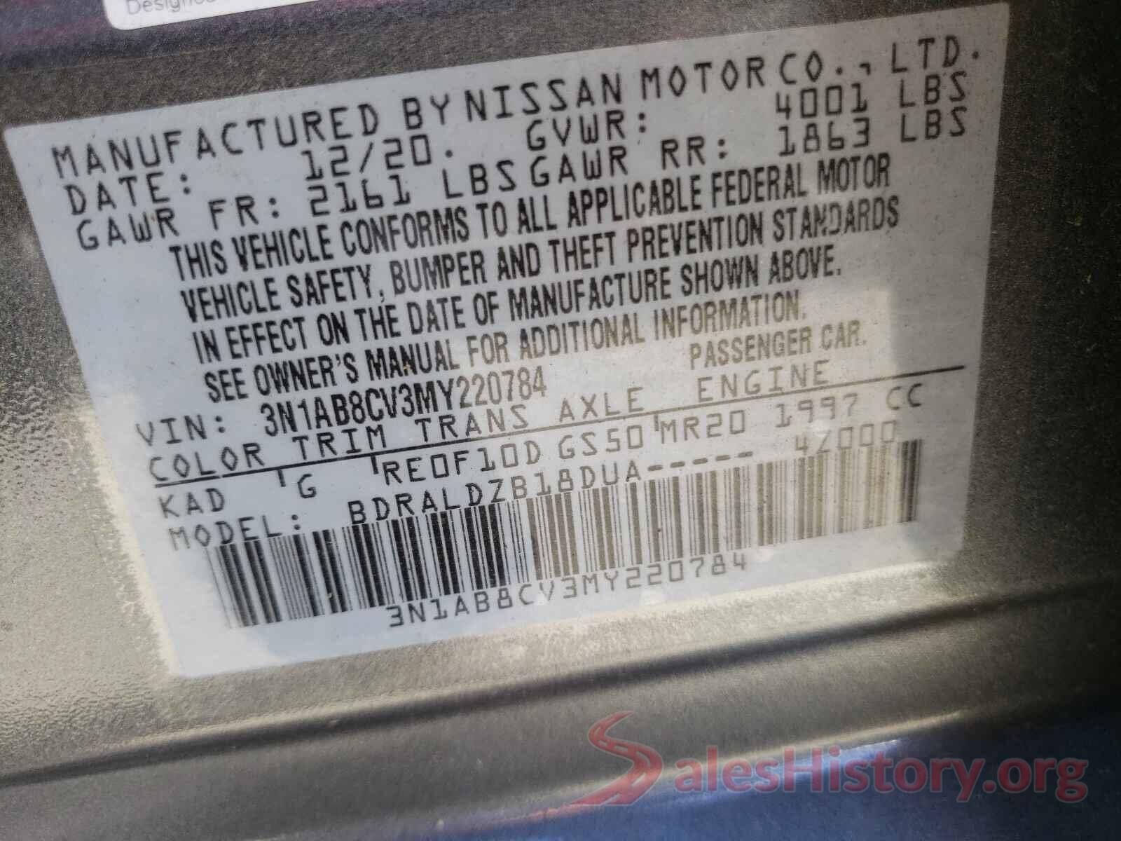 3N1AB8CV3MY220784 2021 NISSAN SENTRA