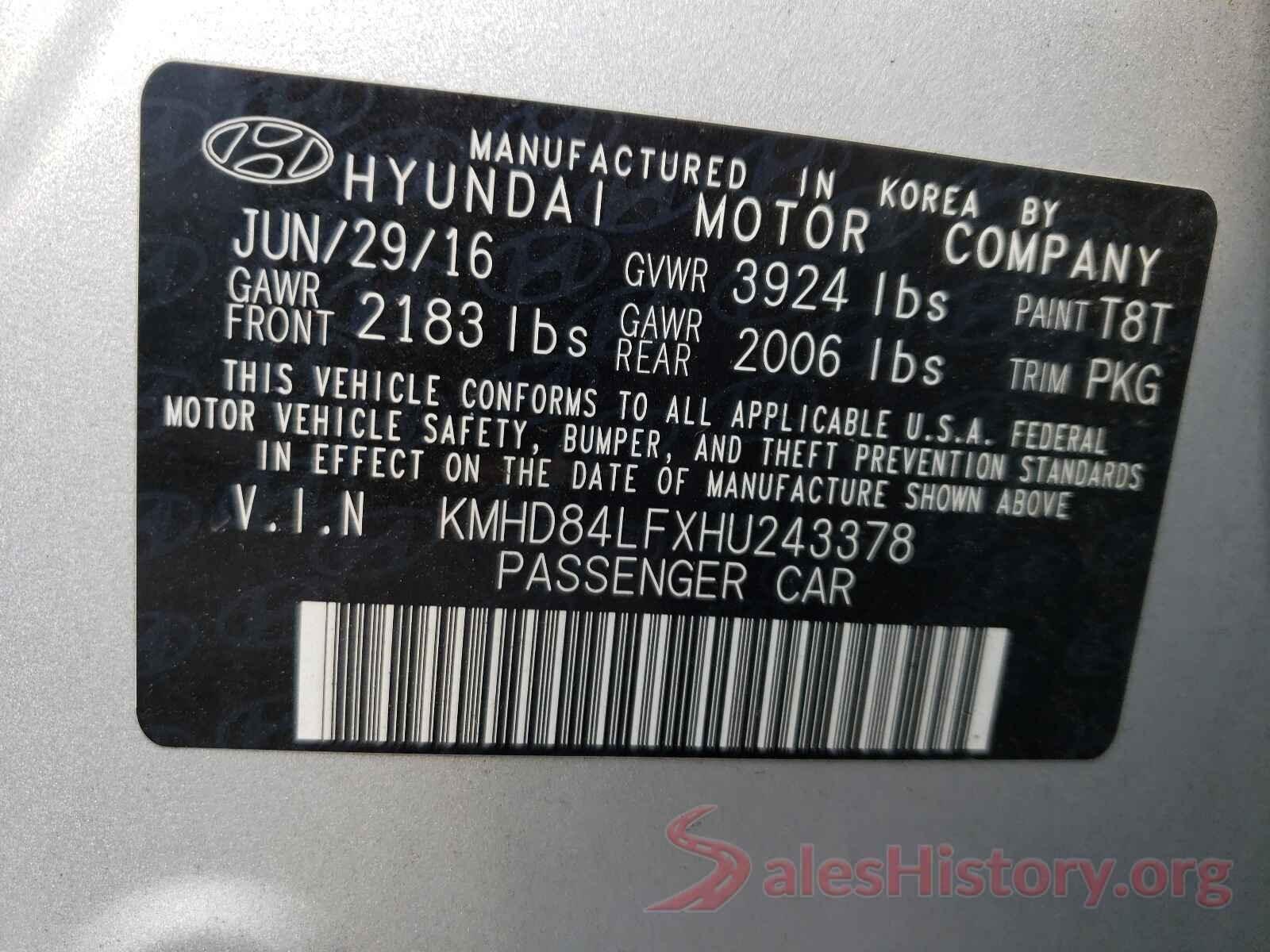 KMHD84LFXHU243378 2017 HYUNDAI ELANTRA