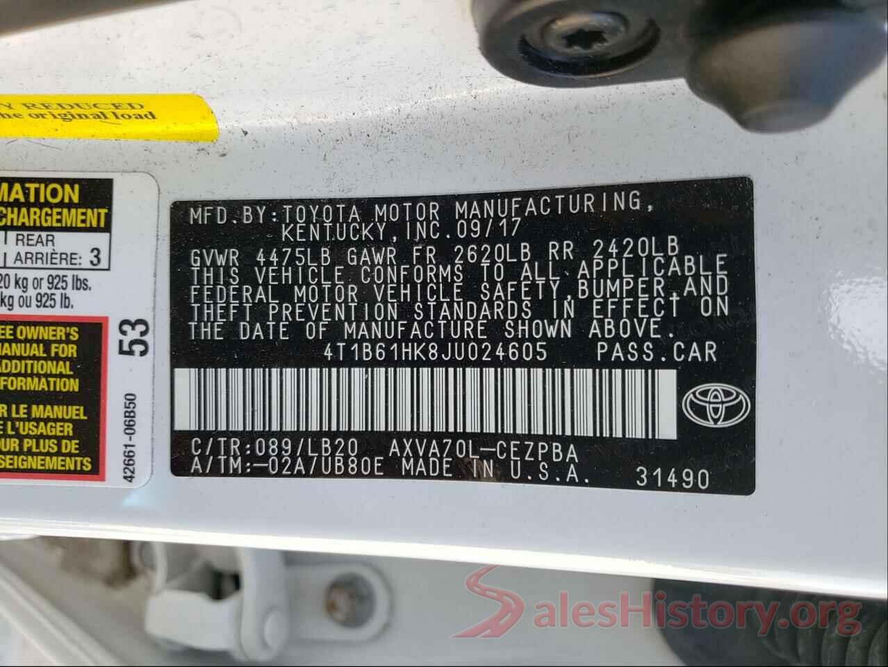 4T1B61HK8JU024605 2018 TOYOTA CAMRY