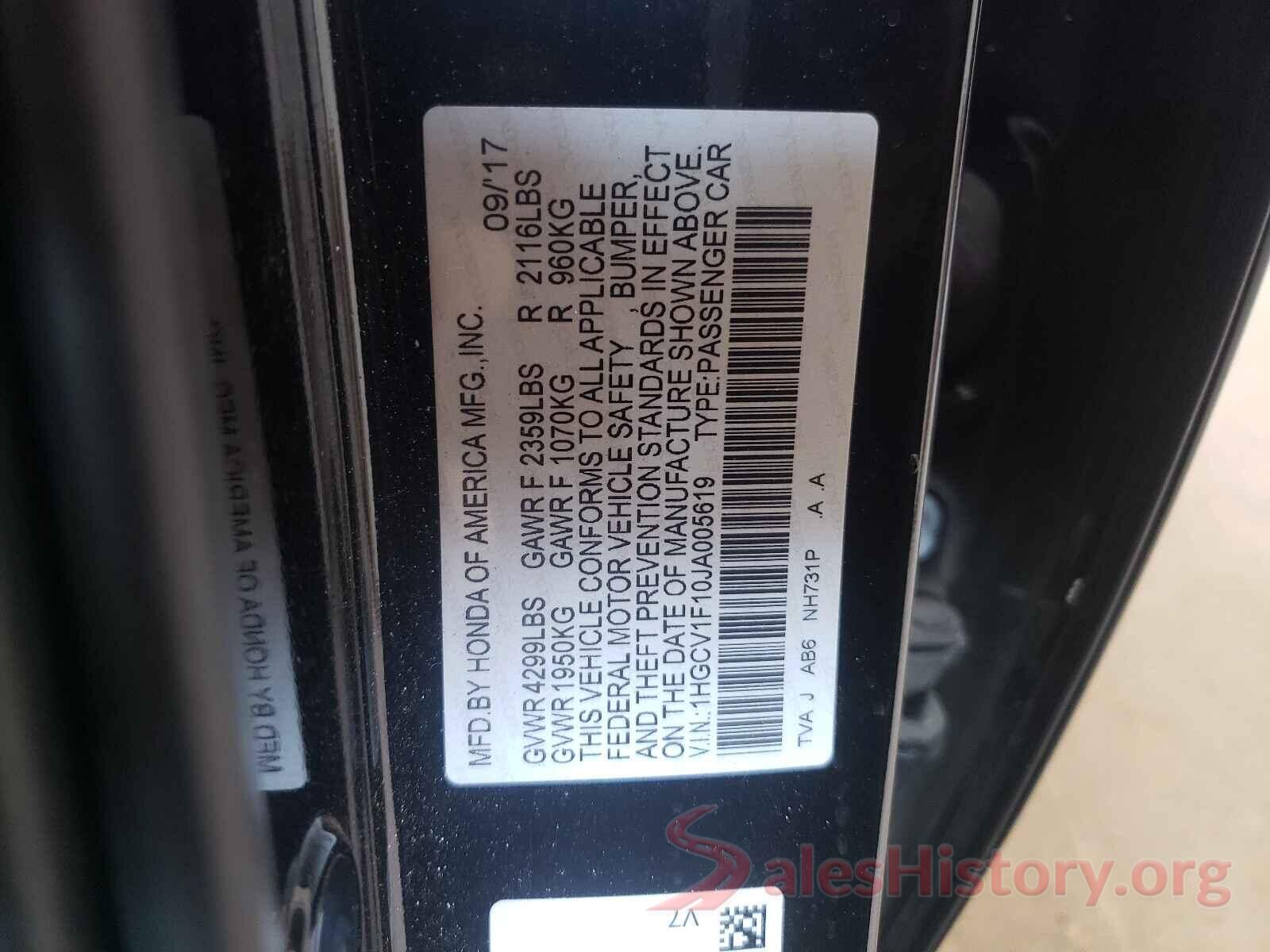 1HGCV1F10JA005619 2018 HONDA ACCORD