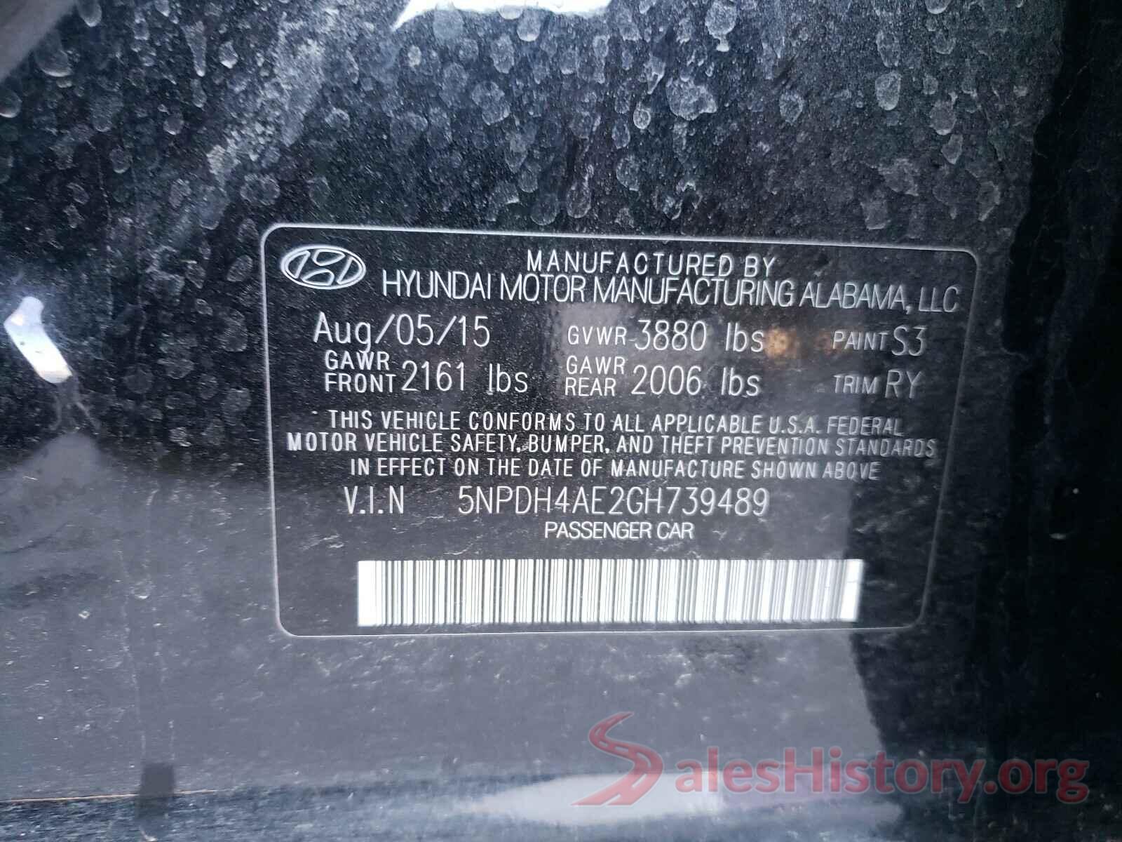 5NPDH4AE2GH739489 2016 HYUNDAI ELANTRA