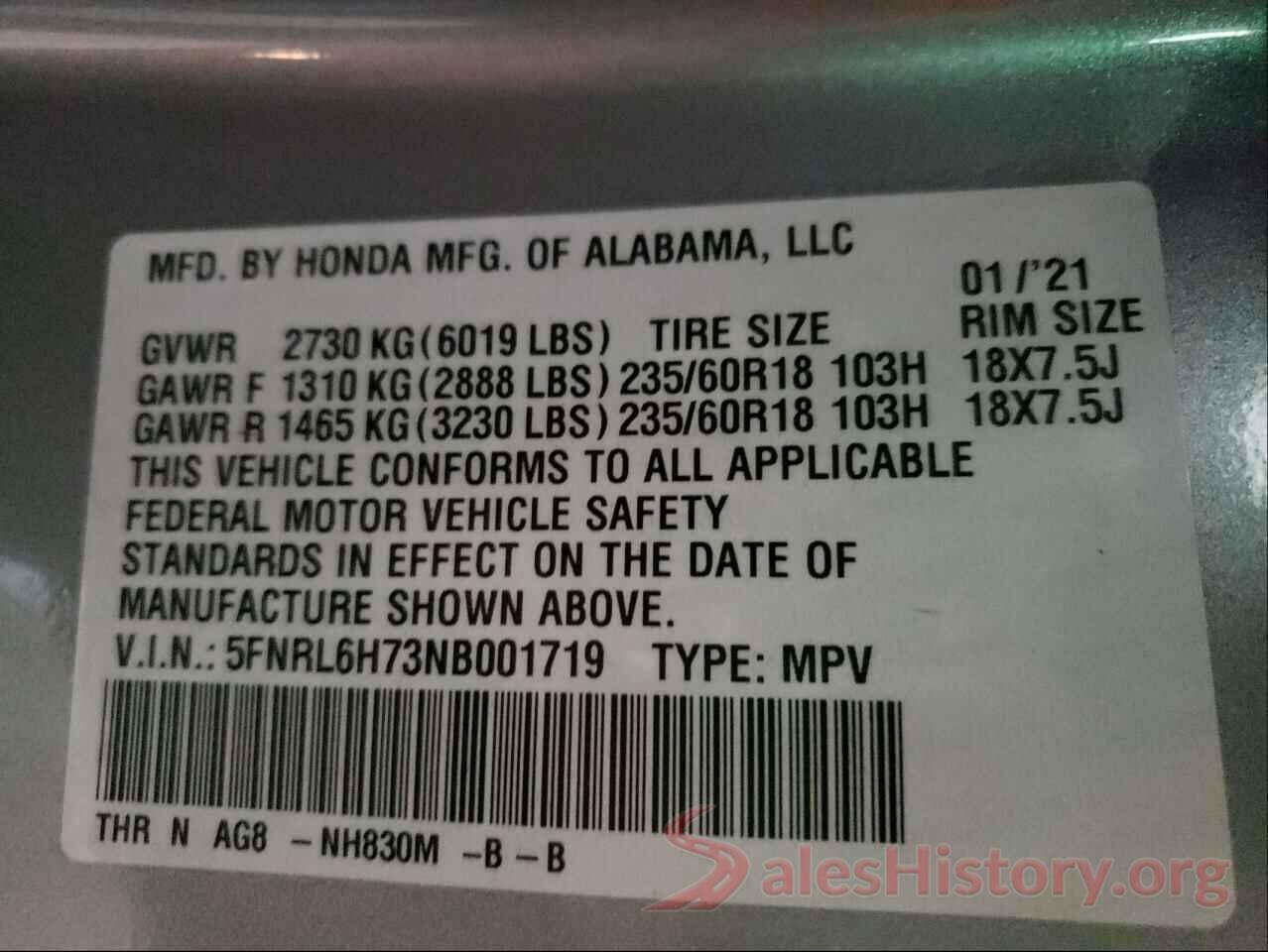 5FNRL6H73NB001719 2022 HONDA ODYSSEY