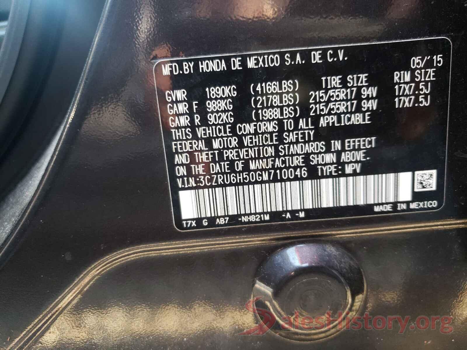 3CZRU6H50GM710046 2016 HONDA HR-V