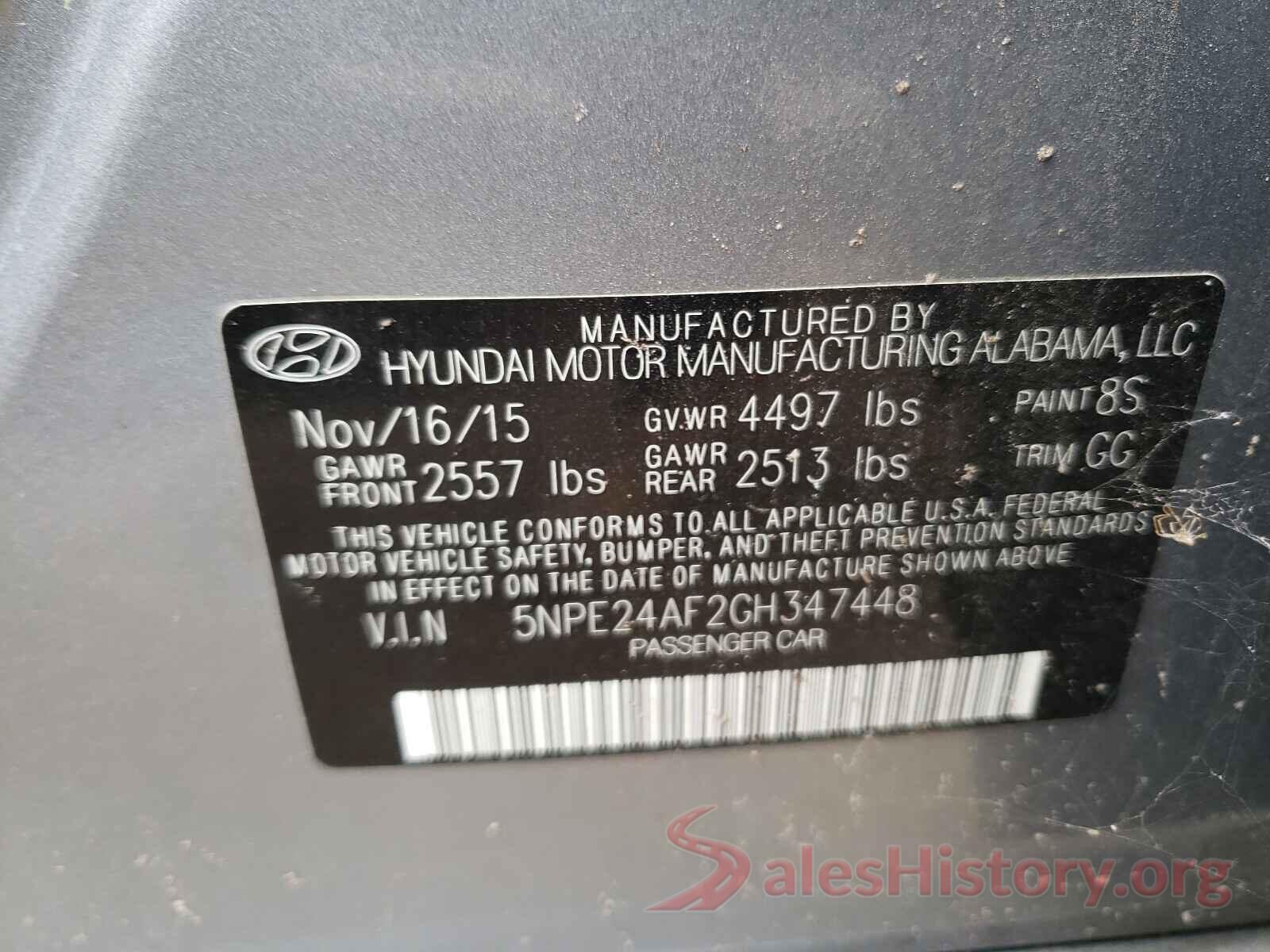 5NPE24AF2GH347448 2016 HYUNDAI SONATA