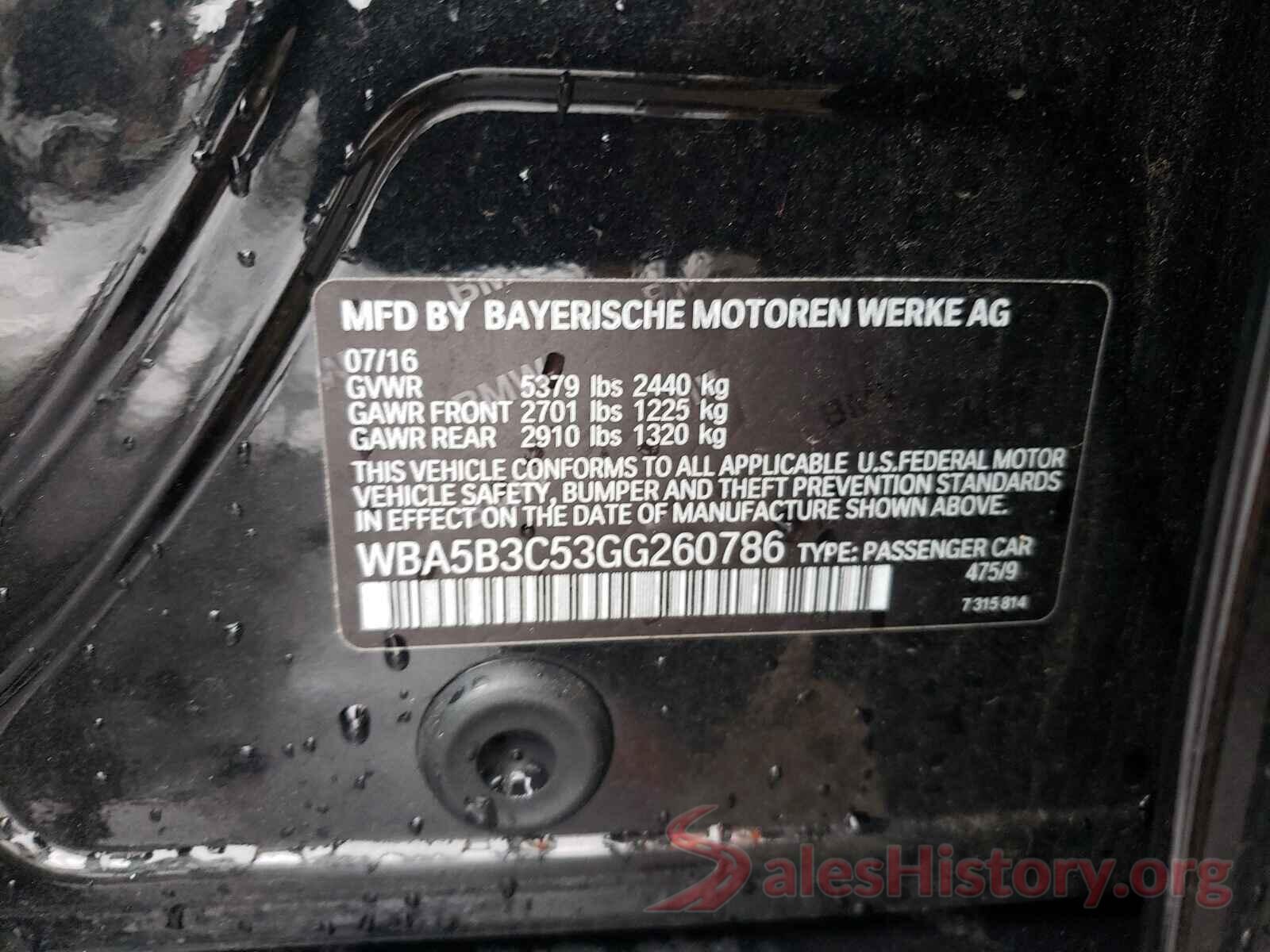 WBA5B3C53GG260786 2016 BMW 5 SERIES