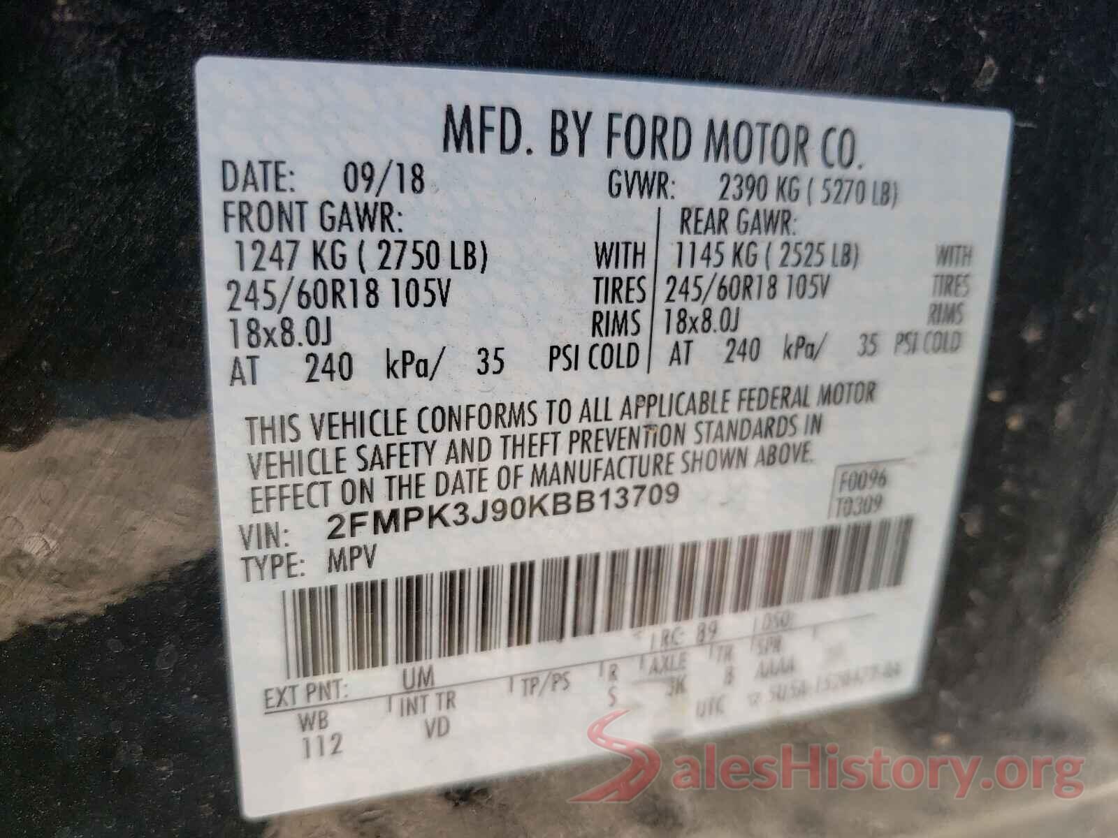 2FMPK3J90KBB13709 2019 FORD EDGE